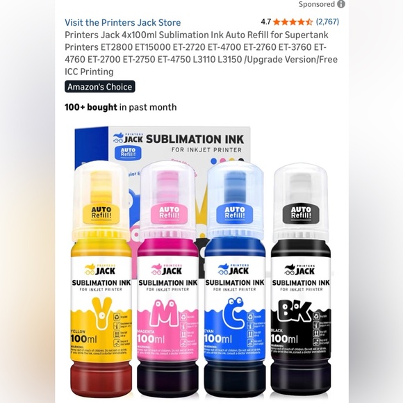 Printers Jack Other - 2 Sublimation Ink Set - Black, Magenta, Cyan, Yellow New in Original Packaging